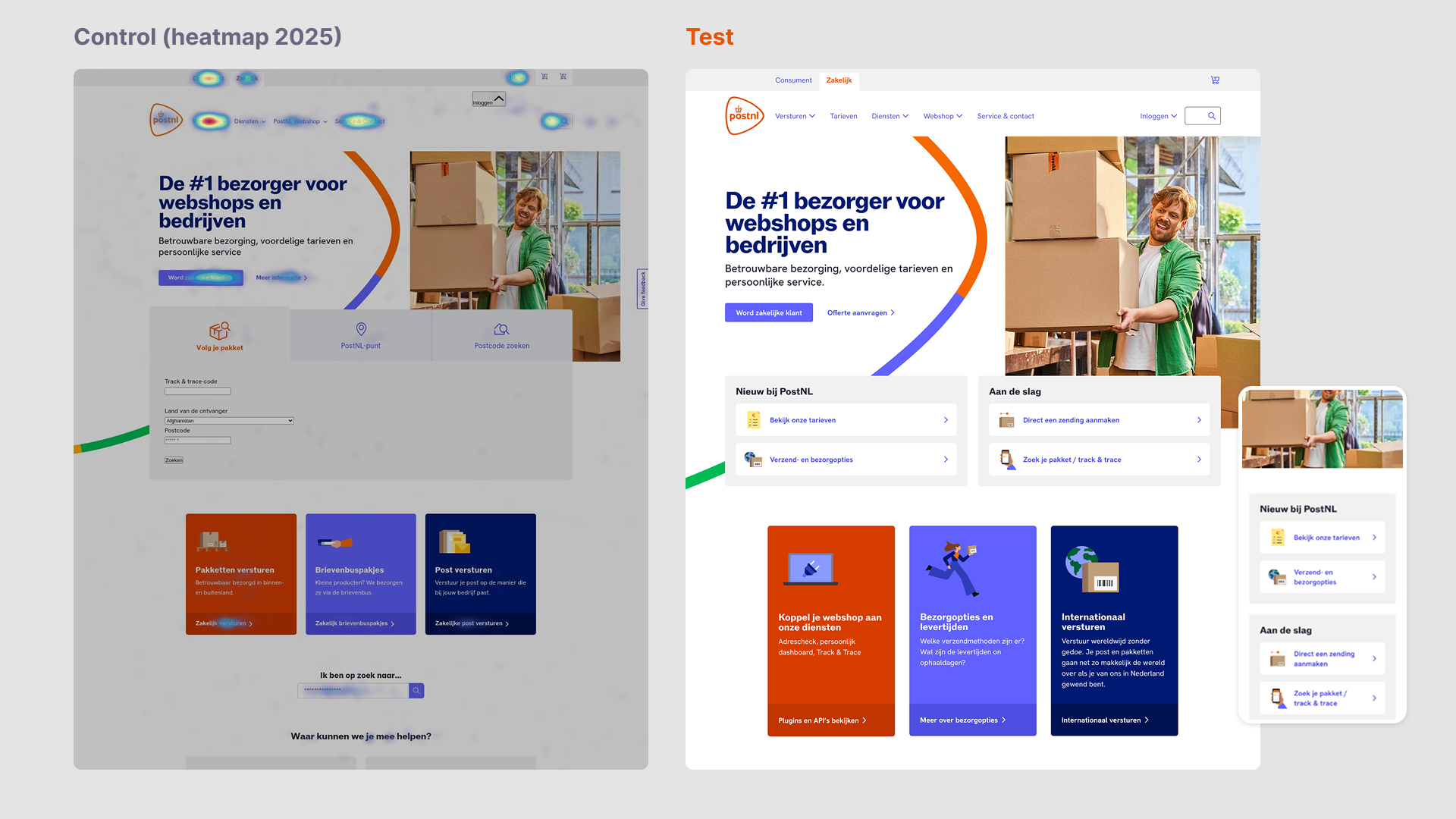 Quicklinks design on zakelijk homepage